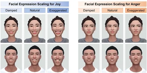 Teaser image of Raise Your Eyebrows Higher: Facilitating Emotional Communication in Social Virtual Reality Through Region-Specific Facial Expression Exaggeration